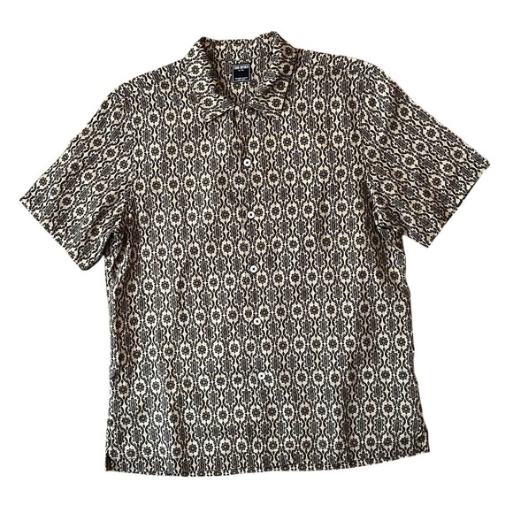 TODD SNYDER Men's Jacquard Print Linen Blend Loop Collar Camp Shirt  Size Larg